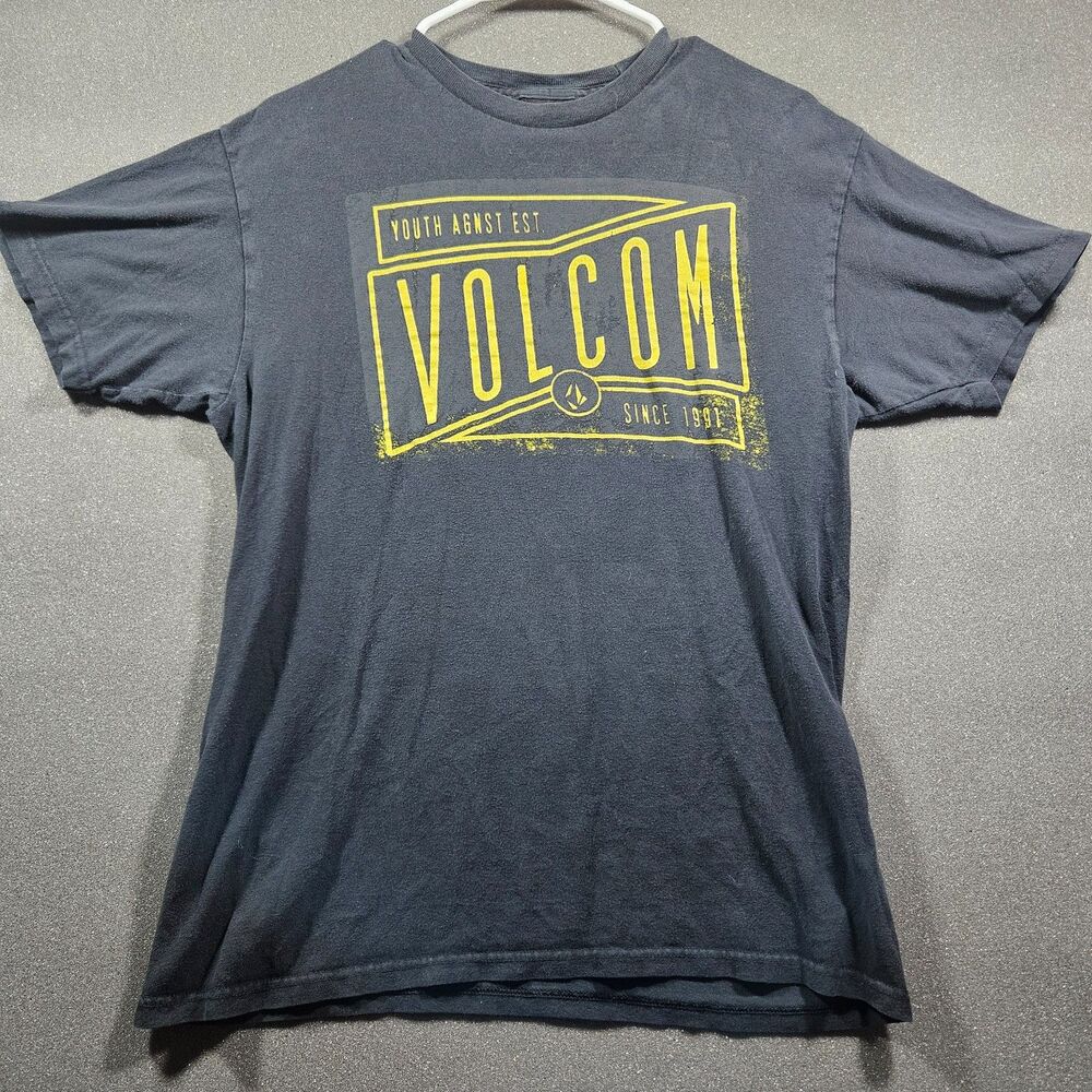 Volcom Youth Agnst Graphic T-Shirt Men’s M Black Yellow Skate Streetwear Tee